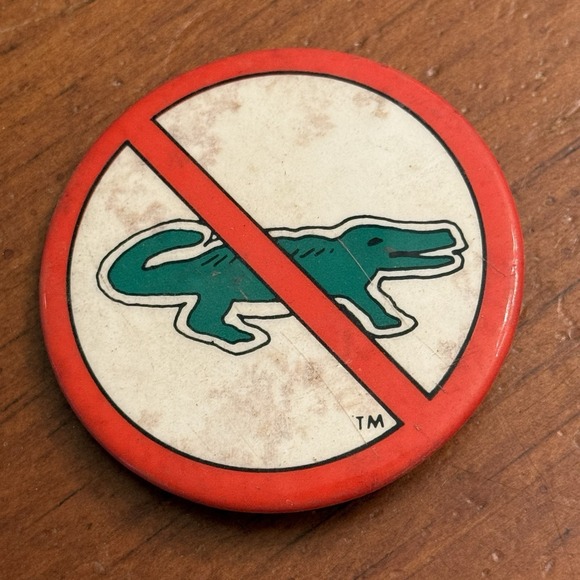 Other - Anti No Alligator Crocodile Lacoste Vintage Pinback Button Pin Round Circle READ